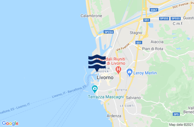 Mapa da tábua de marés em Porto di Livorno, Italy