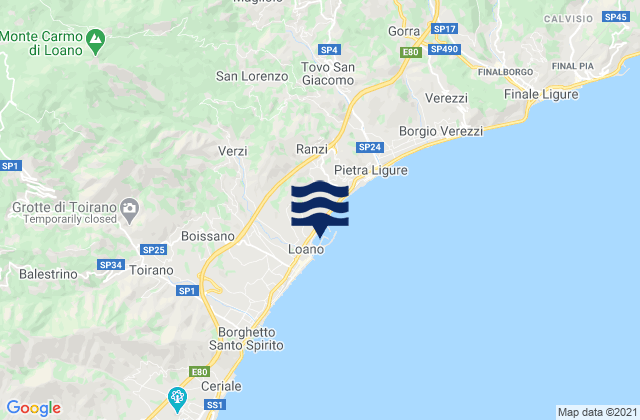Mapa da tábua de marés em Porto di Loano, Italy