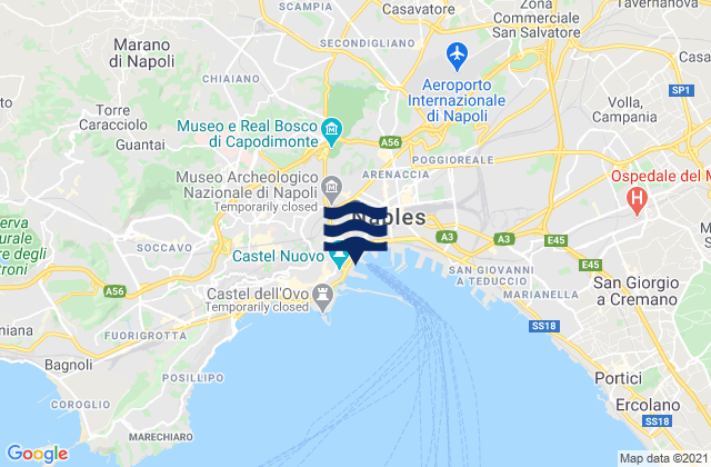 Mapa da tábua de marés em Porto di Napoli, Italy