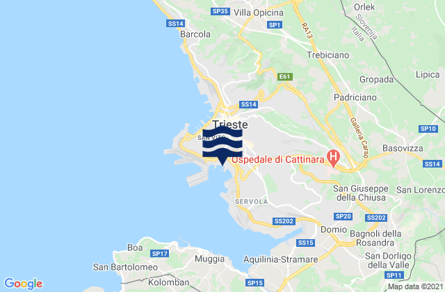 Mapa da tábua de marés em Porto di Trieste, Italy