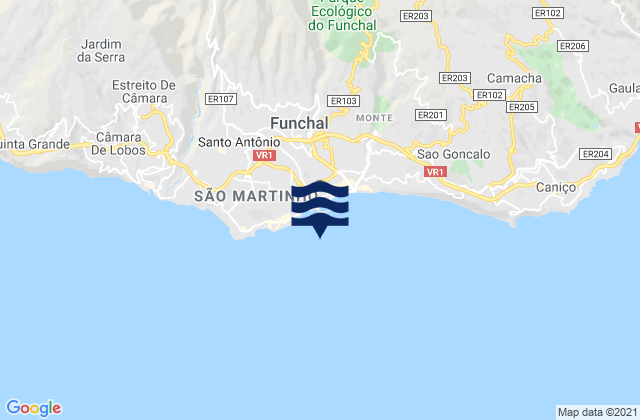 Mapa da tábua de marés em Porto do Funchal Madeira Island, Portugal