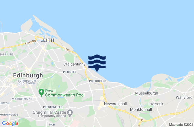 Mapa da tábua de marés em Portobello Beach, United Kingdom