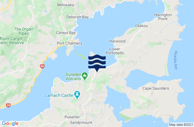 Mapa da tábua de marés em Portobello, New Zealand