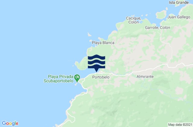 Mapa da tábua de marés em Portobelo, Panama