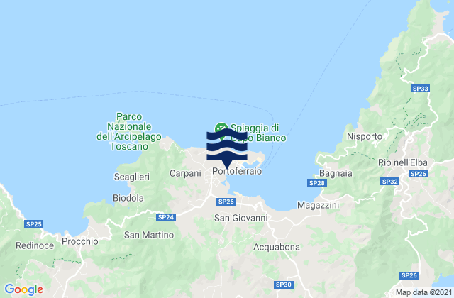 Mapa da tábua de marés em Portoferraio, Italy