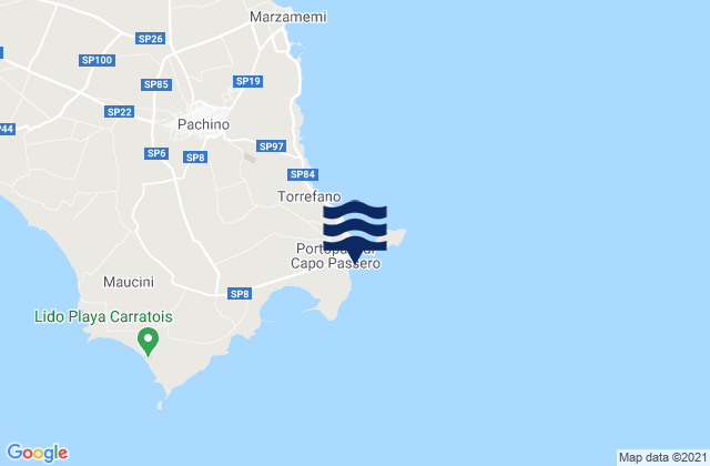 Mapa da tábua de marés em Portopalo di Capo Passero, Italy