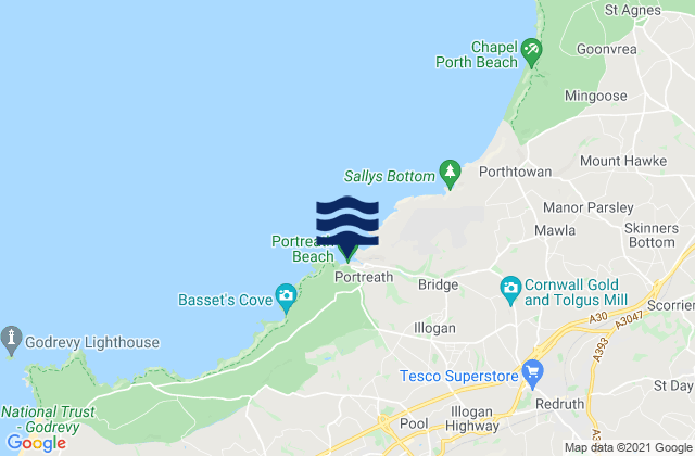 Mapa da tábua de marés em Portreath - Beach, United Kingdom