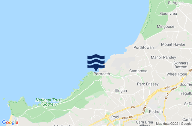 Mapa da tábua de marés em Portreath Beach, United Kingdom