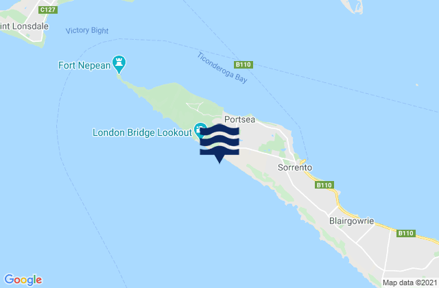 Mapa da tábua de marés em Portsea Surf Beach, Australia