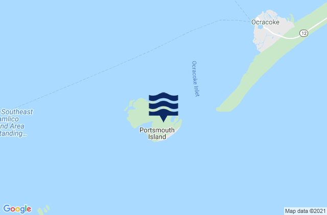 Mapa da tábua de marés em Portsmouth Island, United States