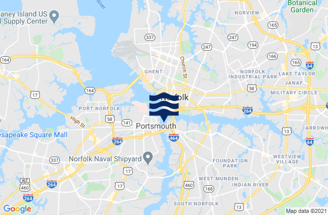 Mapa da tábua de marés em Portsmouth Naval Shipyard, United States
