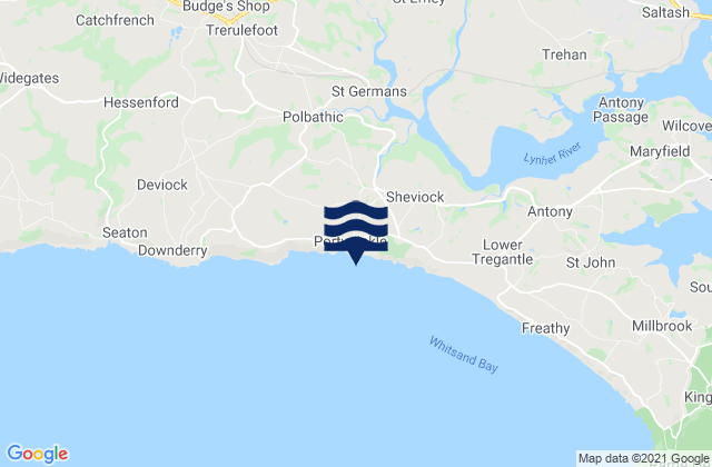 Mapa da tábua de marés em Portwrinkle Finnygook Beach, United Kingdom