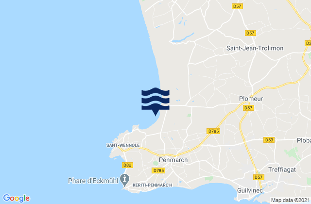 Mapa da tábua de marés em Porzcarn, France
