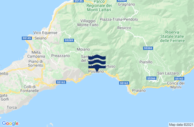 Mapa da tábua de marés em Positano, Italy