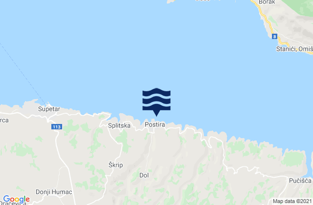 Mapa da tábua de marés em Postira, Croatia