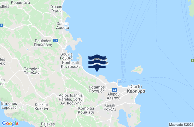 Mapa da tábua de marés em Potamós, Greece