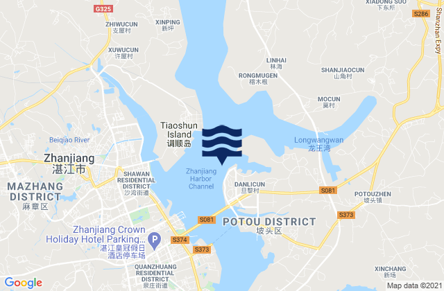 Mapa da tábua de marés em Potou, China