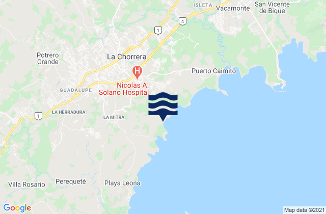 Mapa da tábua de marés em Potrero Grande, Panama