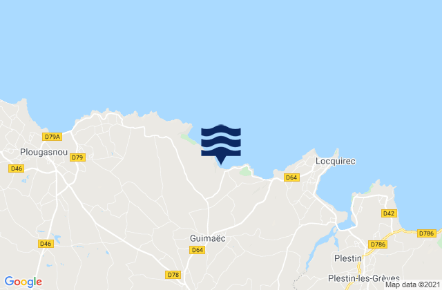 Mapa da tábua de marés em Poul Rodou, France