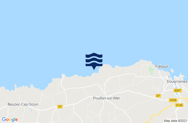 Mapa da tábua de marés em Poullan-sur-Mer, France