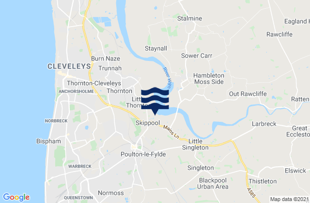 Mapa da tábua de marés em Poulton-le-Fylde, United Kingdom