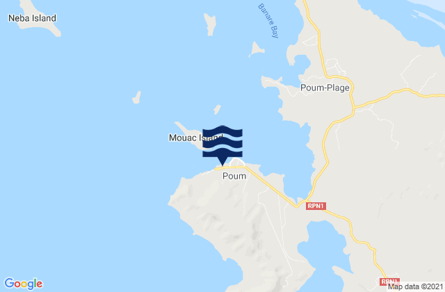 Mapa da tábua de marés em Poum, New Caledonia