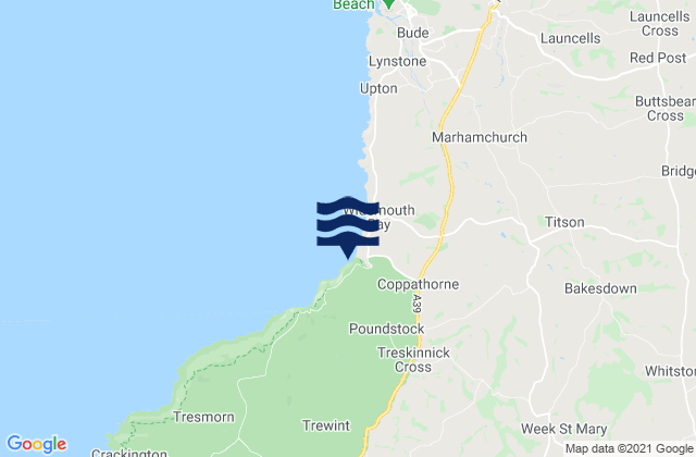 Mapa da tábua de marés em Poundstock, United Kingdom