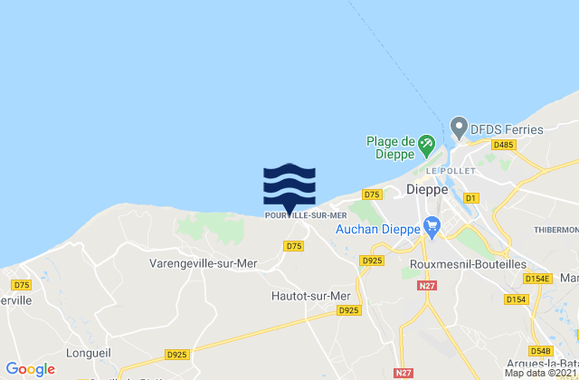 Mapa da tábua de marés em Pourville, France