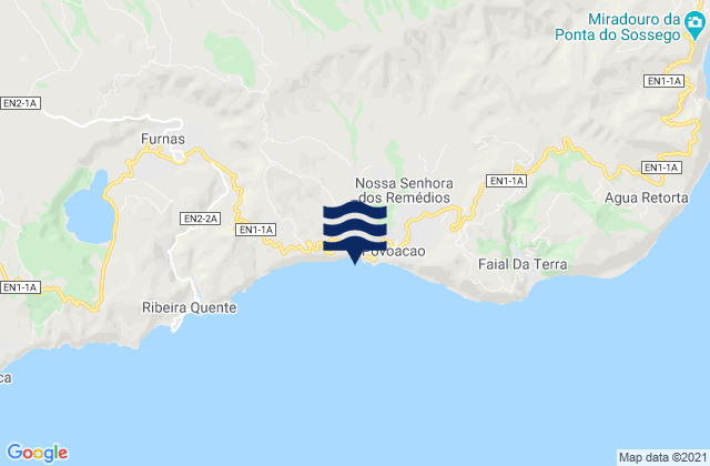 Mapa da tábua de marés em Povoação, Portugal