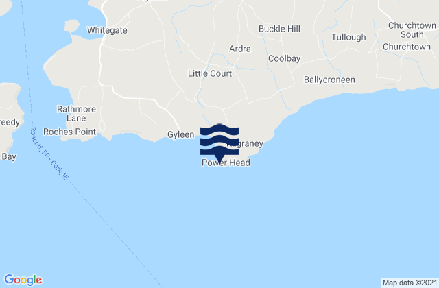 Mapa da tábua de marés em Power Head, Ireland