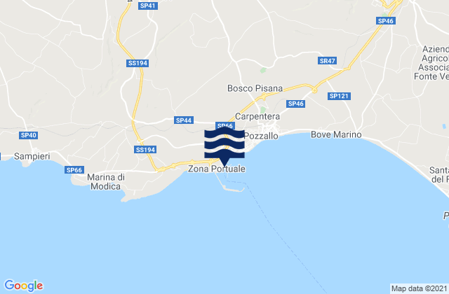 Mapa da tábua de marés em Pozzallo Port, Italy