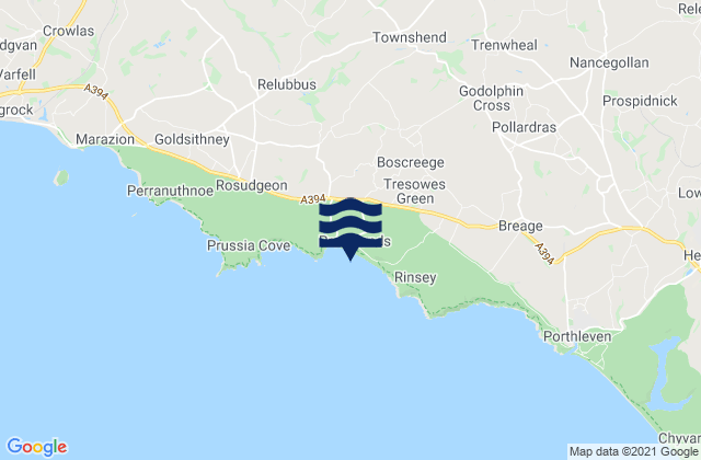 Mapa da tábua de marés em Praa Sands Beach, United Kingdom