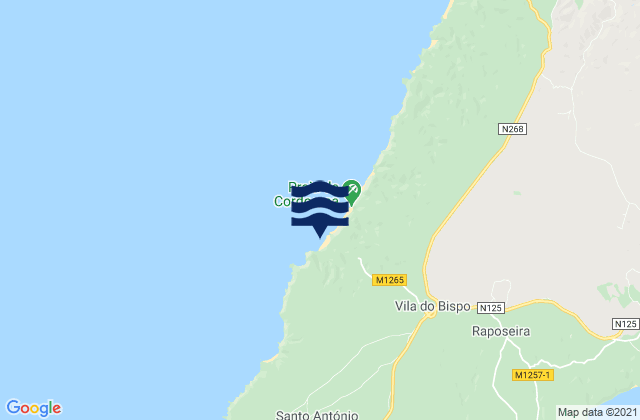 Mapa da tábua de marés em Praia Castelejo, Portugal