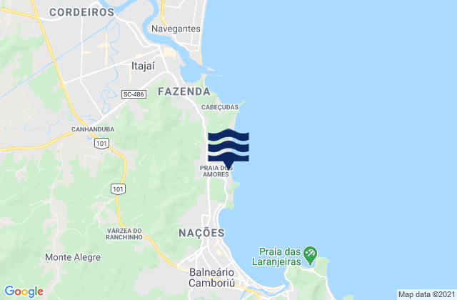 Mapa da tábua de marés em Praia Dos Amores, Brazil
