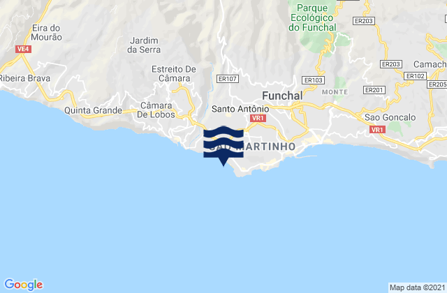 Mapa da tábua de marés em Praia Formosa, Portugal