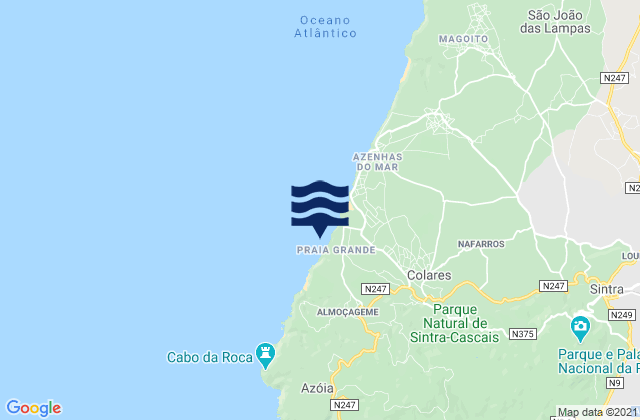 Mapa da tábua de marés em Praia Grande, Portugal