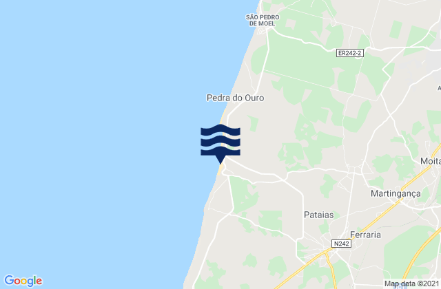 Mapa da tábua de marés em Praia Paredes, Portugal