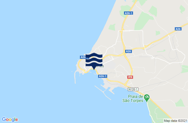 Mapa da tábua de marés em Praia Vasco da Gama, Portugal