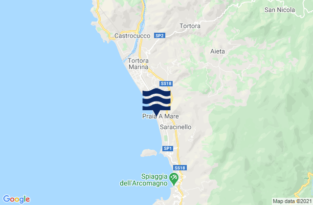 Mapa da tábua de marés em Praia a Mare, Italy