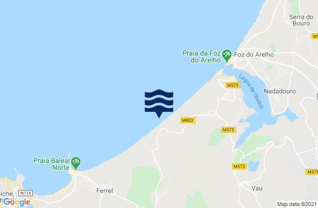 Mapa da tábua de marés em Praia d'El Rei, Portugal