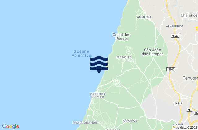 Mapa da tábua de marés em Praia da Aguda, Portugal