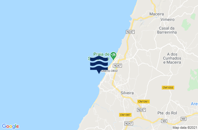 Mapa da tábua de marés em Praia da Amoreira, Portugal