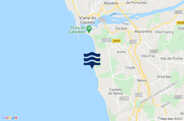 Mapa da tábua de marés em Praia da Amorosa, Portugal