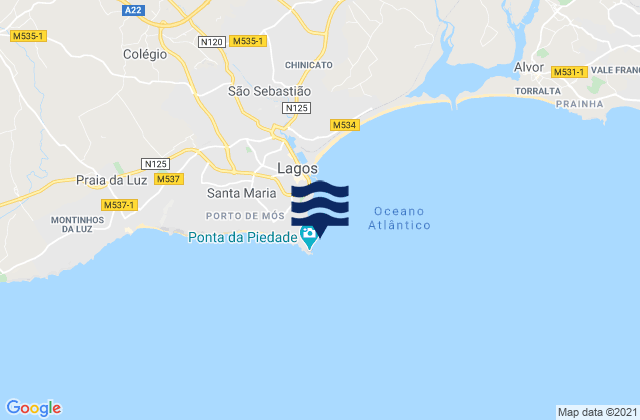 Mapa da tábua de marés em Praia da Ana, Portugal