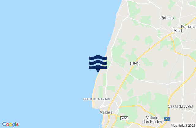 Mapa da tábua de marés em Praia da Areeira, Portugal