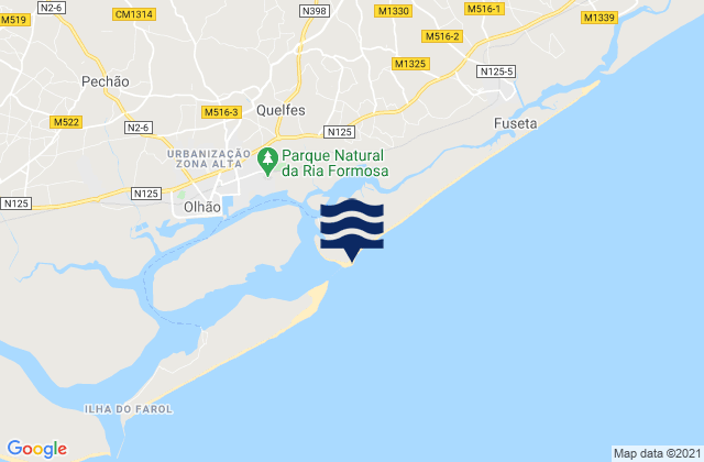 Mapa da tábua de marés em Praia da Armona, Portugal