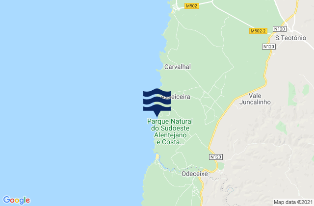 Mapa da tábua de marés em Praia da Azenha do Mar, Portugal