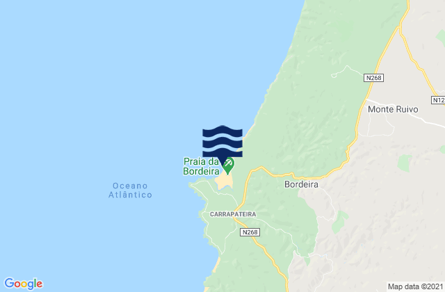 Mapa da tábua de marés em Praia da Bordeira, Portugal