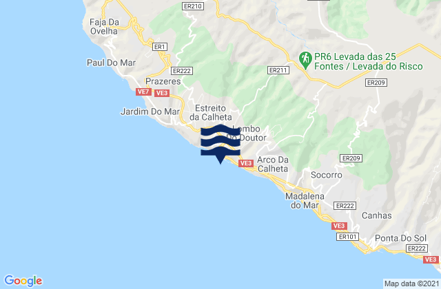 Mapa da tábua de marés em Praia da Calheta, Portugal