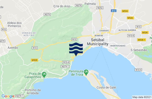 Mapa da tábua de marés em Praia da Comenda, Portugal